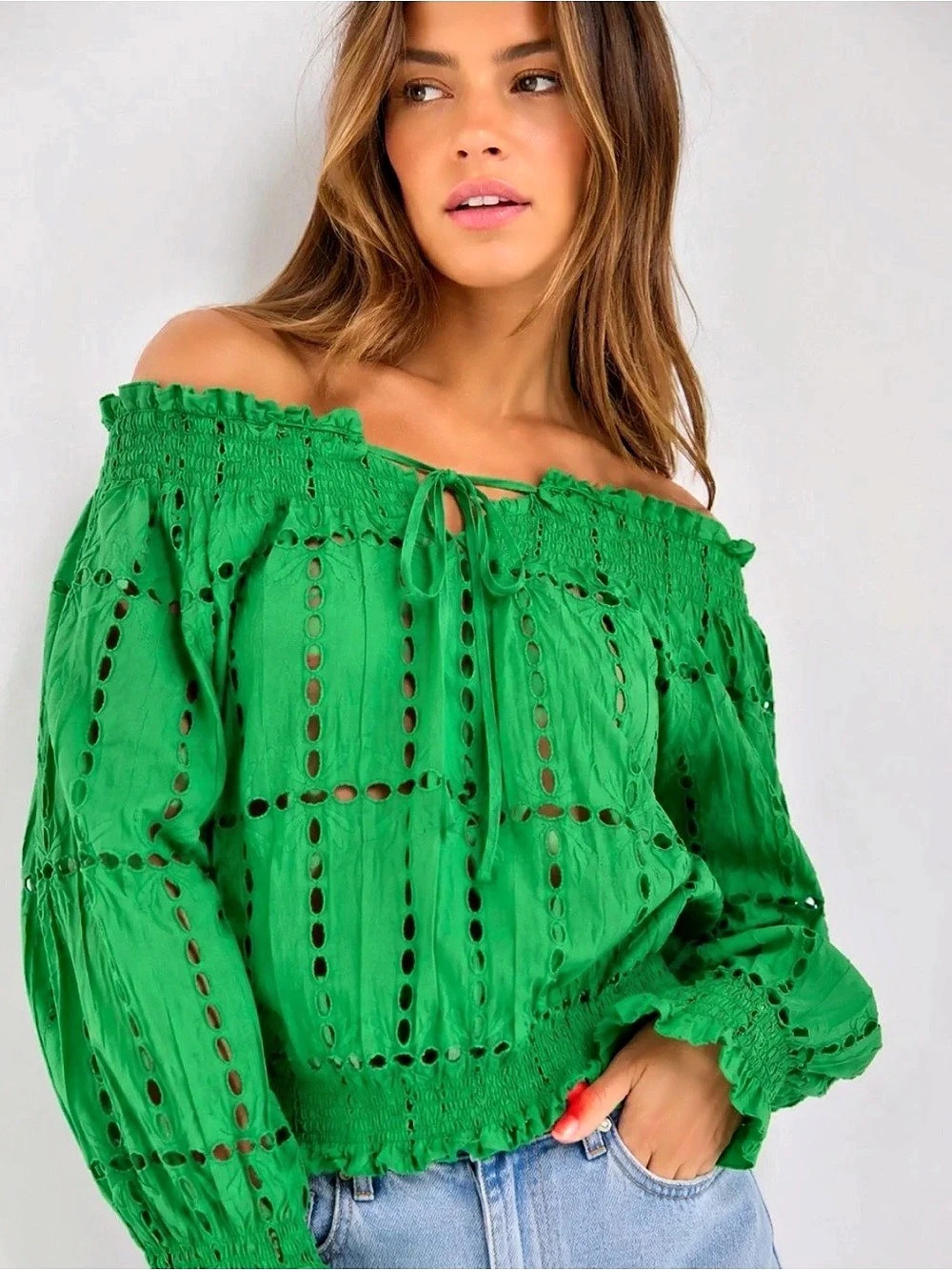 INC International Concepts Emerald Green Off-Shoulder, Large